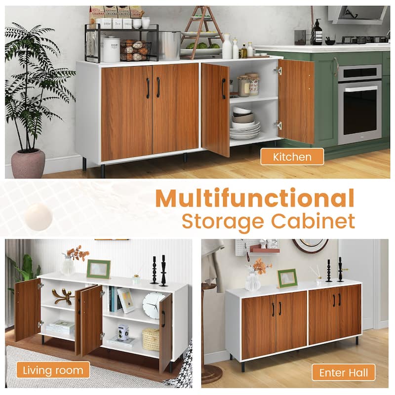 Costway Buffet Server Sideboard Kitchen Storage Cabinet Cupboard with - 58'' x 16'' x 30'' (L x W x H)