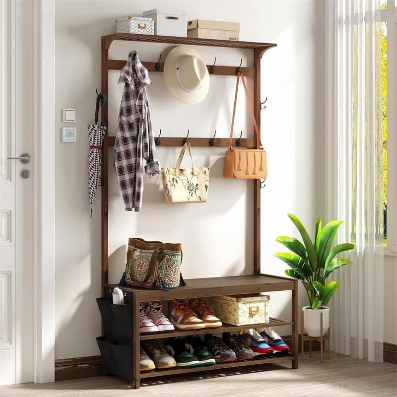 Hall Tree with Shoe Bench Entryway Bench with Coat Rack - 15.7"D x 39.3"W x 70.8"H