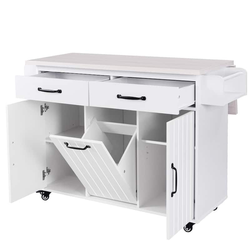 Particle Board Kitchen Cart with Power Outlet and Spice Rack and Drawer