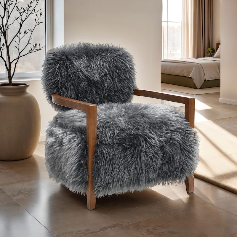 Furniture of America Lumir Modern 28-inch Faux Fur Accent Arm Chair - Charcoal Grey Long-Haired
