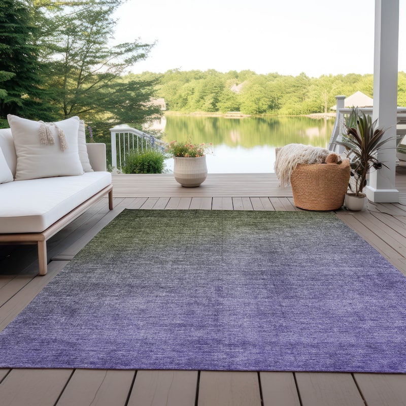 Machine Washable Indoor/ Outdoor Modern Ombre Chantille Rug - 3' x 5' - Olive