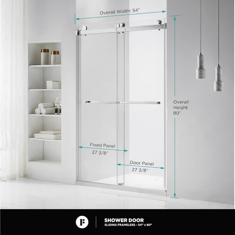 Fine Fixtures Frameless Clear Sliding Bathroom Shower Door