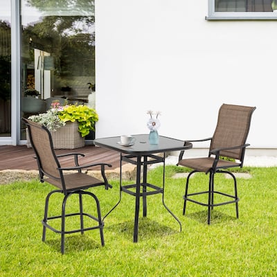 Outsunny Set of 2 Outdoor Swivel Bar Stools with Armrests, Bar Height Patio Chairs with Steel Frame for Balcony, Poolside - N/A