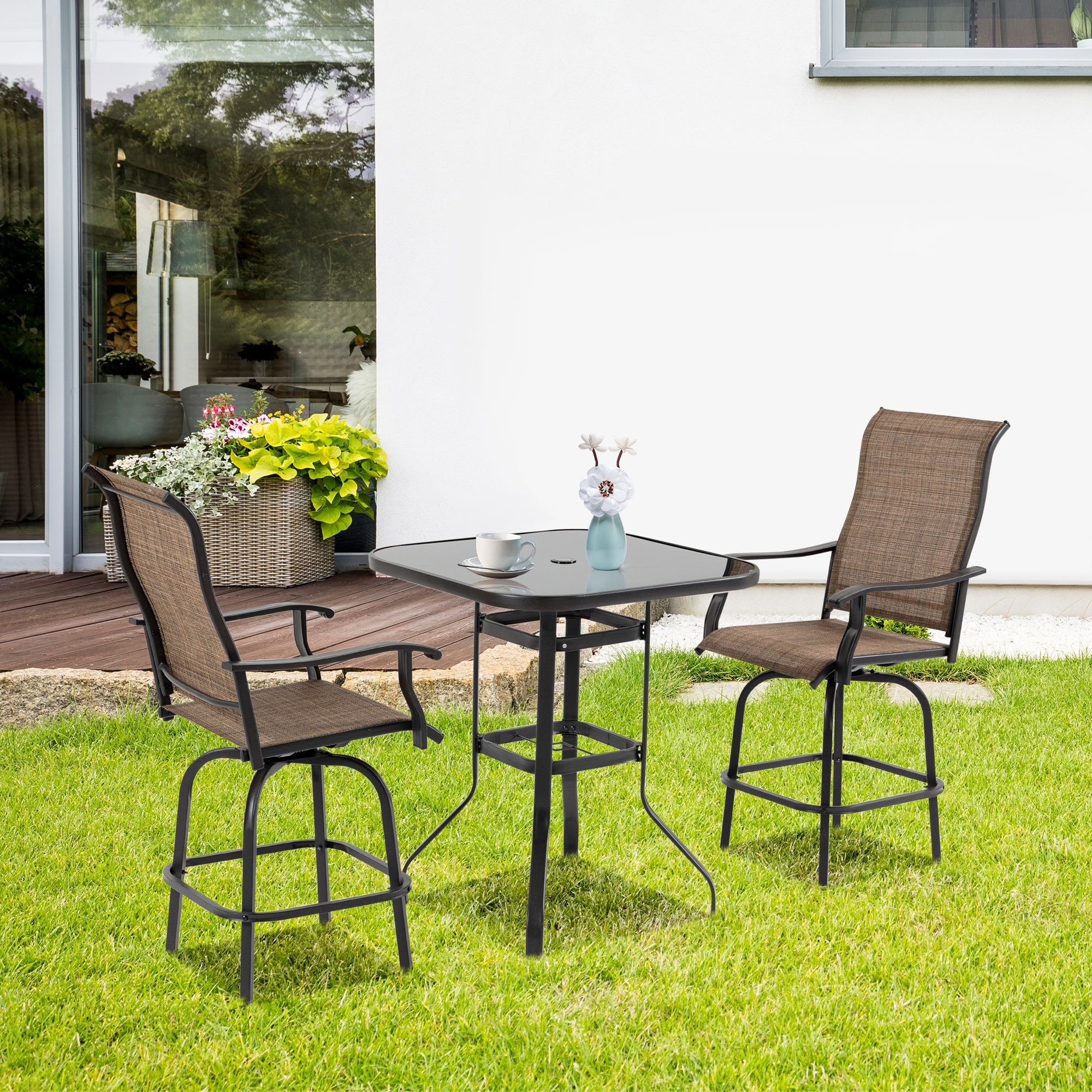 Outsunny Set of 2 Outdoor Swivel Bar Stools with Armrests Bar Height Patio Chairs with Steel Frame for Balcony Poolside N A On Sale Bed Bath Beyond 35546067