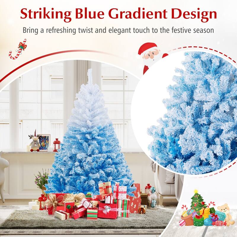 Gymax Artificial Christmas Tree Hinged Snow Flocked Xmas Tree w/ Lush