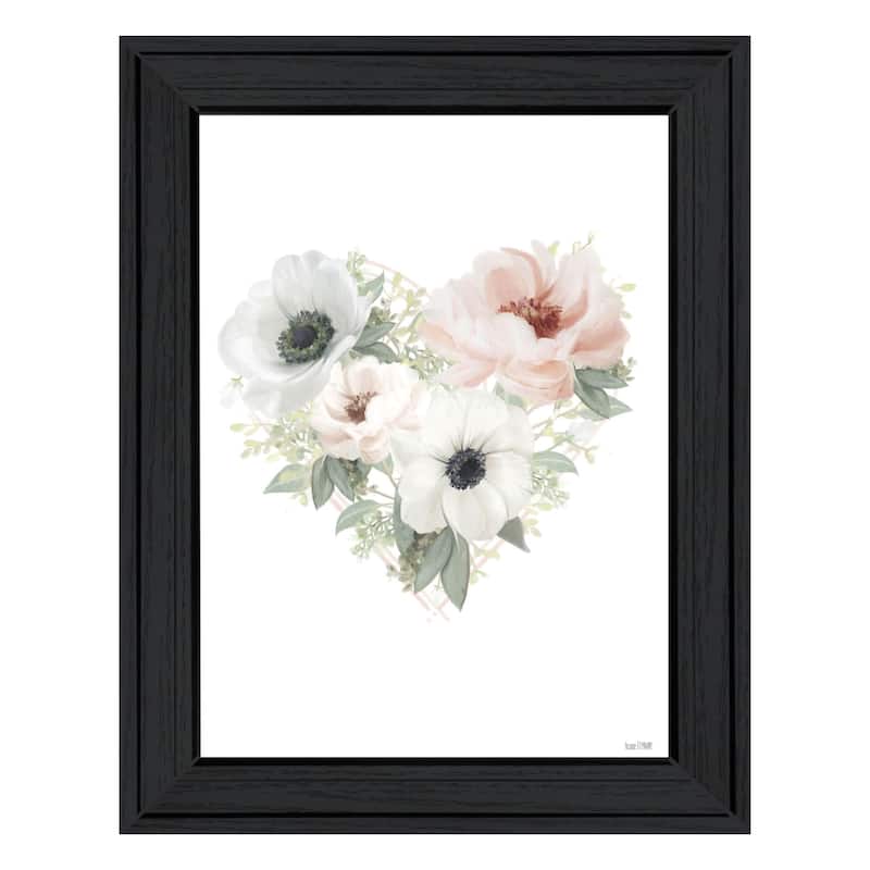 TrendyDecor4U Contemporary "Floral Heart" Framed Print Wall Art - Charcoal