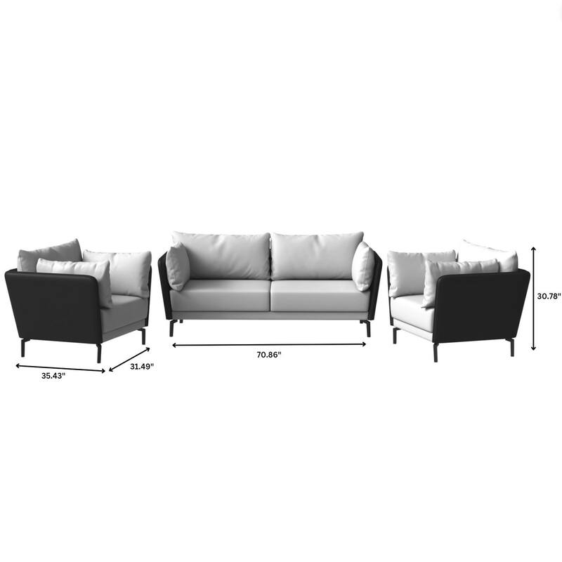 3-Piece Sofa Set Upholstered PU Leather with Metal Legs Removable Cushions for Modern Home Luxify Series by LeisureMod