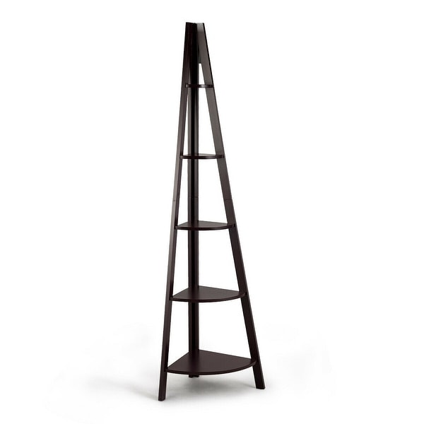 5 Tier Floor Corner Stand Ladder Shelves Bookshelf-Brown - Brown