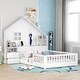 preview thumbnail 1 of 7, Full Floor Bed wBedside Drawers, Shelf, Sockets, USB Port, Guardrail, White Platform Bed wHouse-shaped Frame, Window, Hook up White - Full