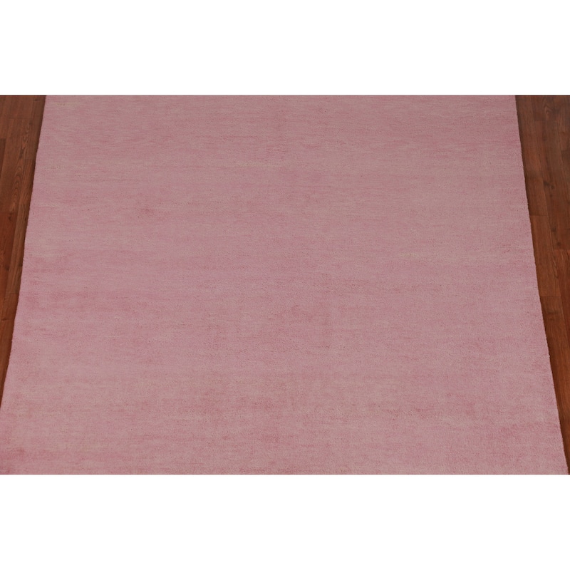 Hand Knotted Oriental 100% Wool Carpet Modern Solid Pink Gabbeh Area Rug - 9' 3'' X 6' 2''