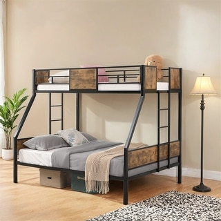 Twin Over FULL Metal Bunk Bed w/2-Side Ladder & Full-Length Guardrail