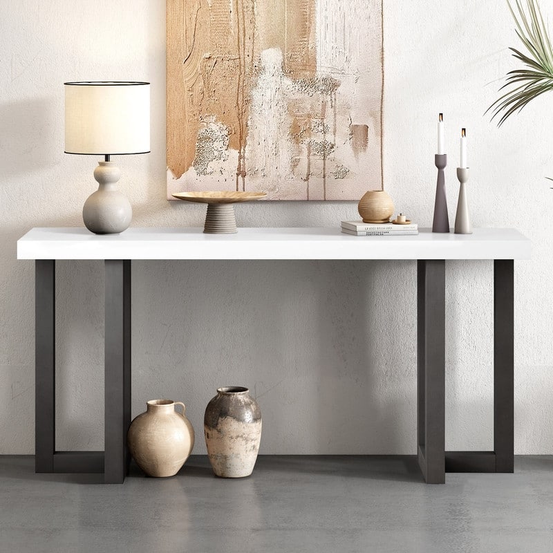 63" Long Console Table with Solid Pine Legs for Entryway Hallway Living Room or Bedroom Use