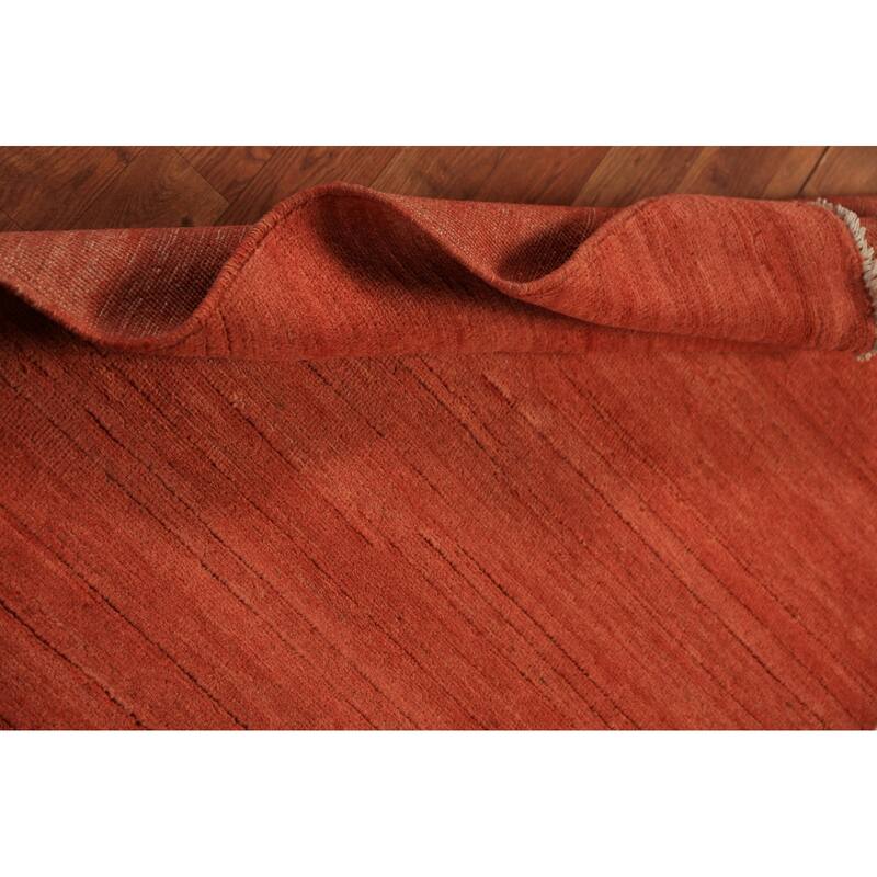 Stripe Orange Gabbeh Modern Rug Handmade Wool Carpet - 3'5" x 4'10"