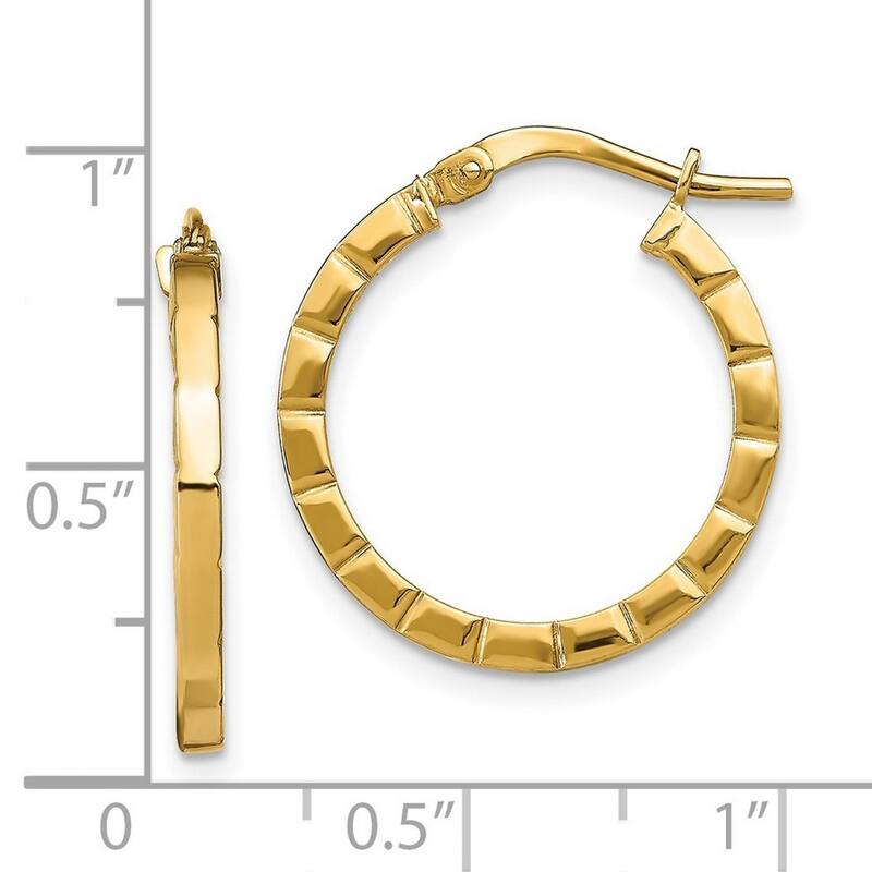 Curata 14k Yellow Gold Small Striped Edge Hoop Earrings - 21x20.15mm