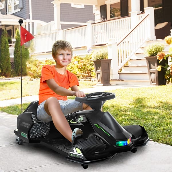 slide 2 of 36, Aosom 12V Electric Go Kart, 5 MPH Drifting Car Battery Powered Ride on Toy Outdoor with Slow Start, Music, Colorful Lights Black