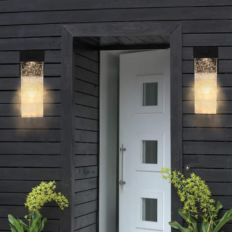 2-Pack Weatherproof Outdoor Wall Sconces – LED Bubble Crystal Fixtures with Auto Light Sensor (12W per Lamp) -  Black