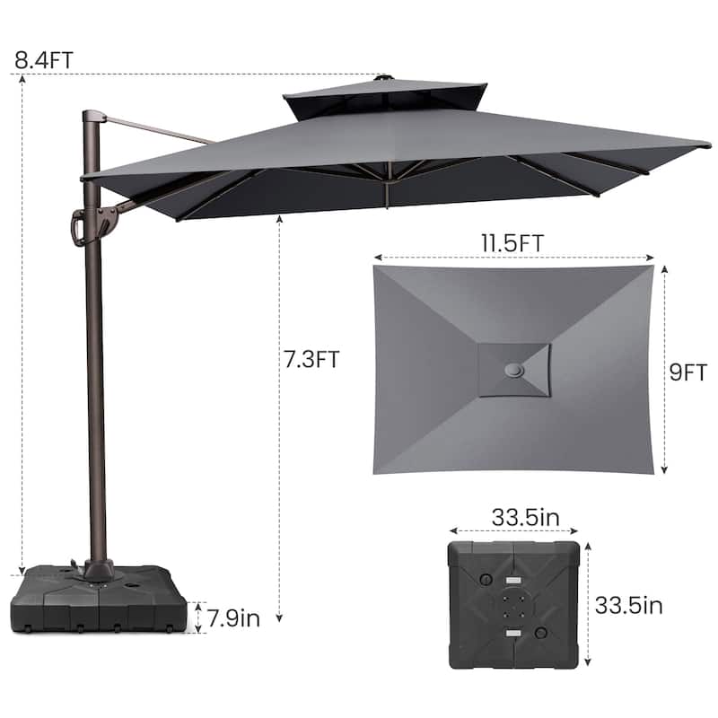 9 x 11.5 FT Outdoor Patio Dual Top Cantilever Umbrella with Weighted Base