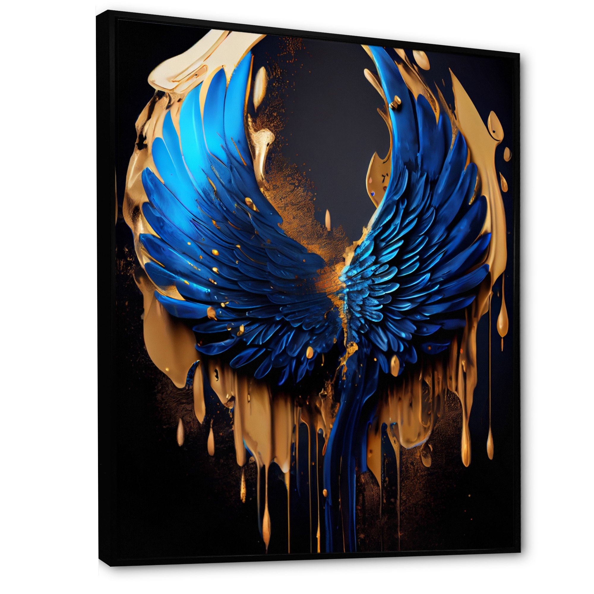 Designart Blue and Gold Angel Wings III Contemporary Glam Framed Canvas Art Print - 30 in. Wide x 40 in. High