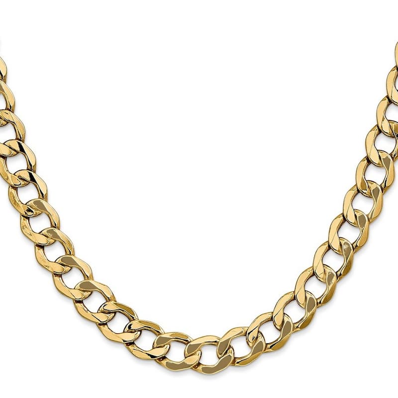 Curata 14k Yellow Gold Hollow Polished Lobster Claw Closure 8.0mm Semi solid Curb Link Chain Bracelet