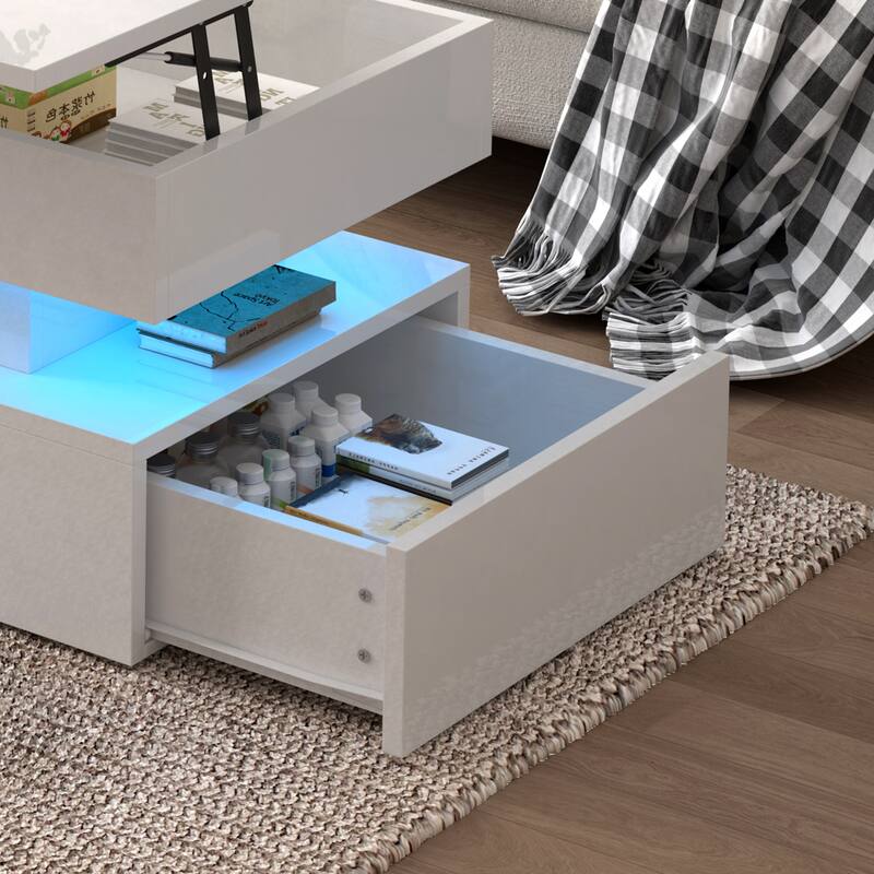 Three-Tier Foldable Coffee Table With Drawers