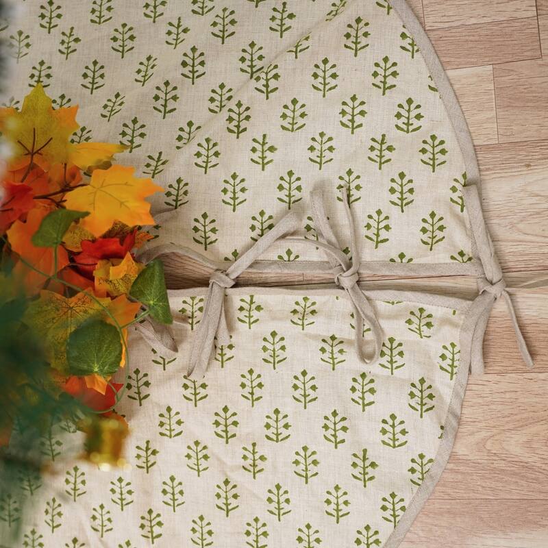 Fabdivine Hand Block Floral Soft Pure Linen Fabric Home Décor Christmas Tree Skrit - 24" - Jaisalmer- Light Green - Rustic/Modern & Contemporary/Farmhouse