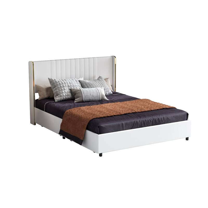Upholstered Bed with LED Lighting and Storage - Bedroom Elegance