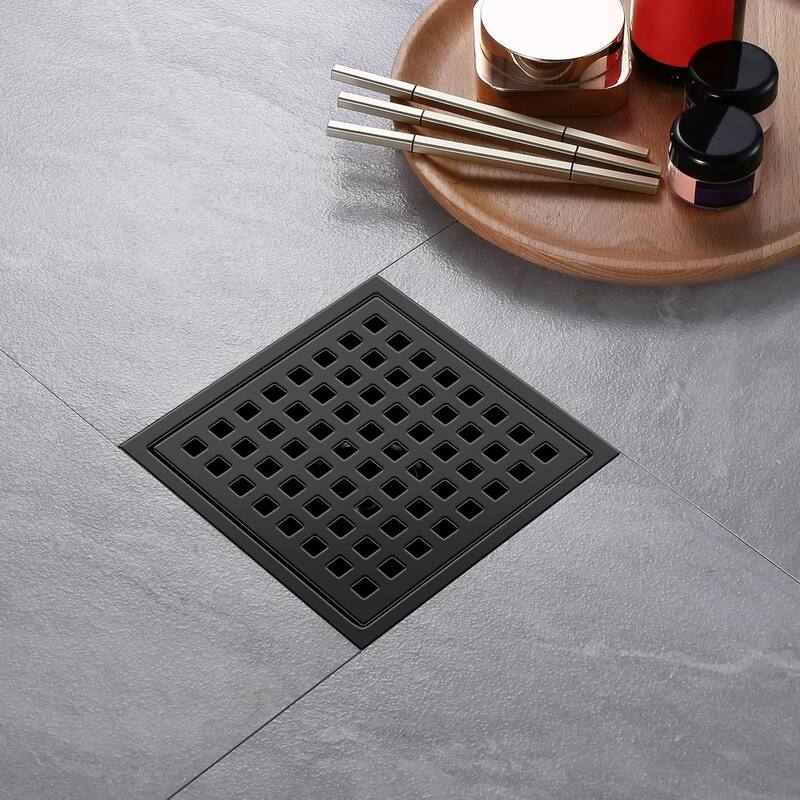 PROOX 6 inch Square Shower Floor Drain with Flange Removeable Grid Panel - 6 in.