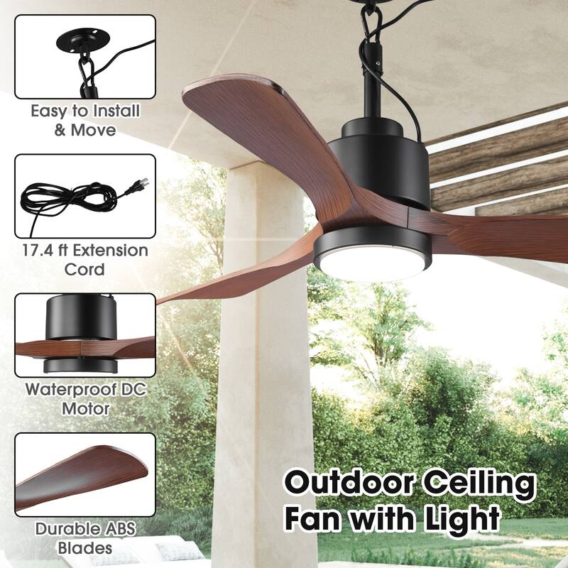 Vaczon 42" Classic Walnut Waterproof Wet Outdoor Smart Ceiling Fan with Light and Remote, App Control
