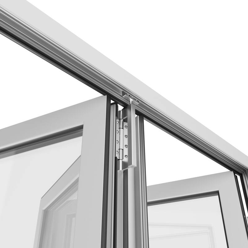 KaMic 108"×96" 3 Panels Aluminum Folding Door In White,Folded Out From Left To Right Model #:FD3PWH10896-LR