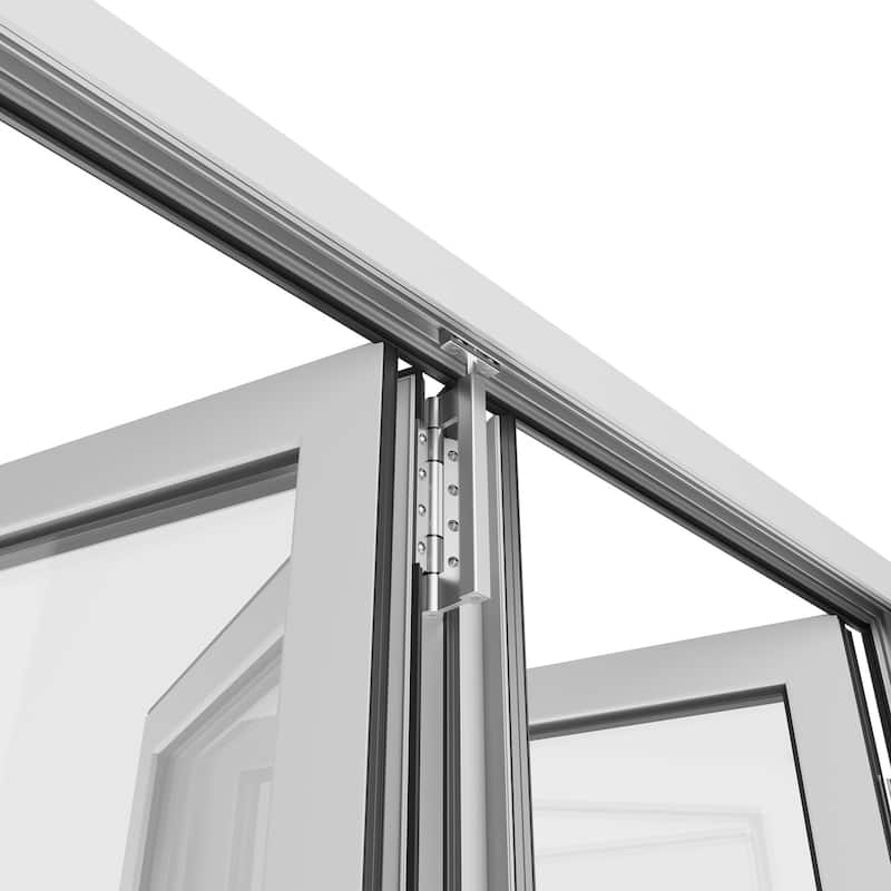 KaMic 192"×96" 6 Panels Aluminum Folding Door In White,Folded Out From Dual Open Model #:FD6PWH19296-DO