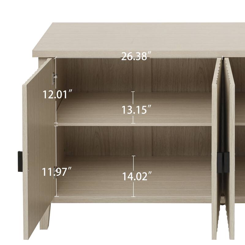 Roomfitters Modern 4 Door Sideboard, Buffet Cabinet with Carved Storage, Coffee Bar Cabinet with Adjustable Shelf, Natural