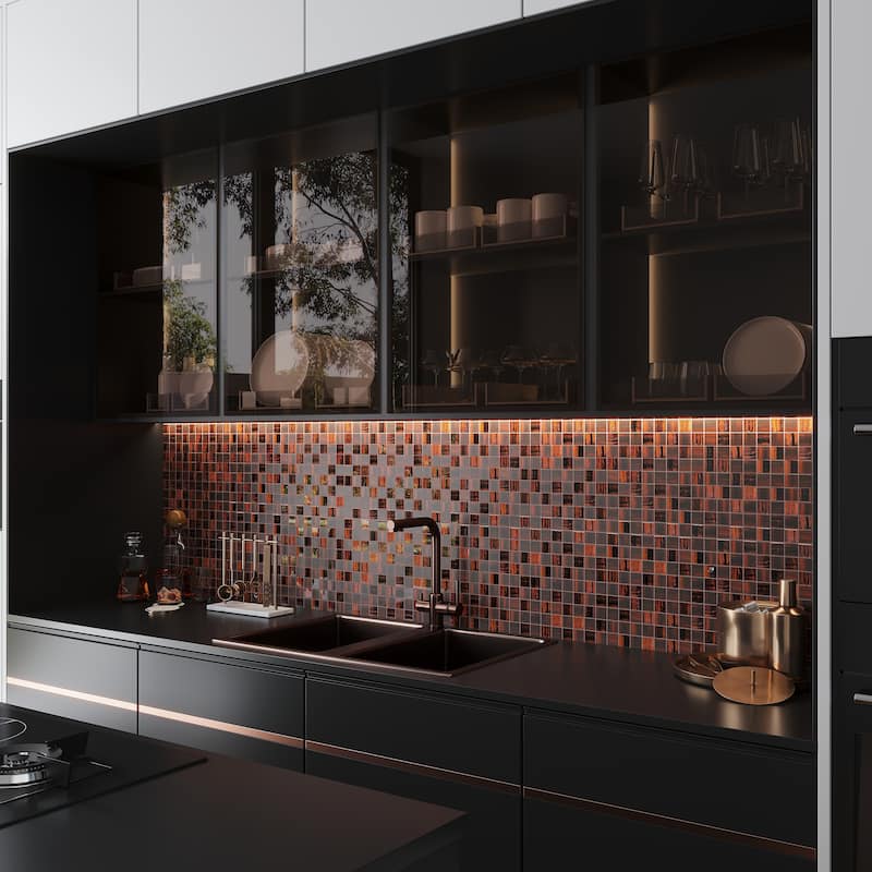 Apollo tile 11" x 11" Nirvana Glossy Matte Bronze Glass Tile (4.43 sq ft/case) - 5 Pack