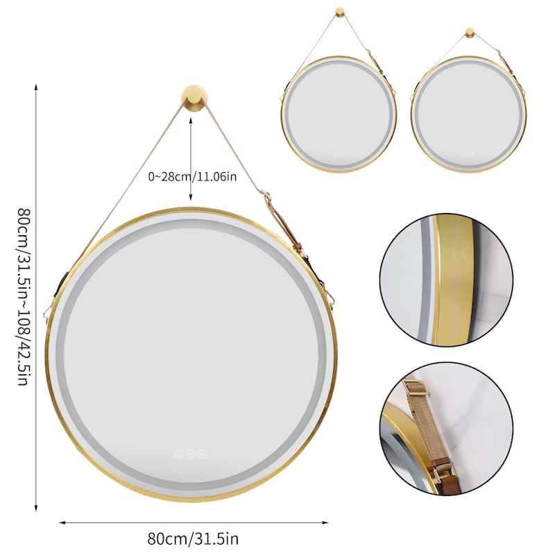 Smart Round LED Bathroom Mirror Light Frame Defogger Dimmable 3 Color