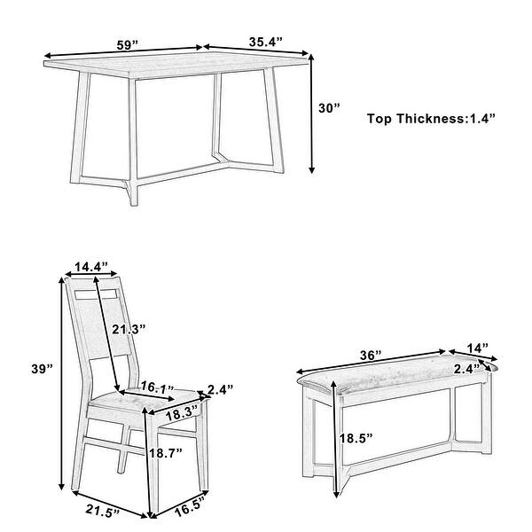 6Piece Wood Dining Table Set With Sturdy Wood Table And 4 Upholstered