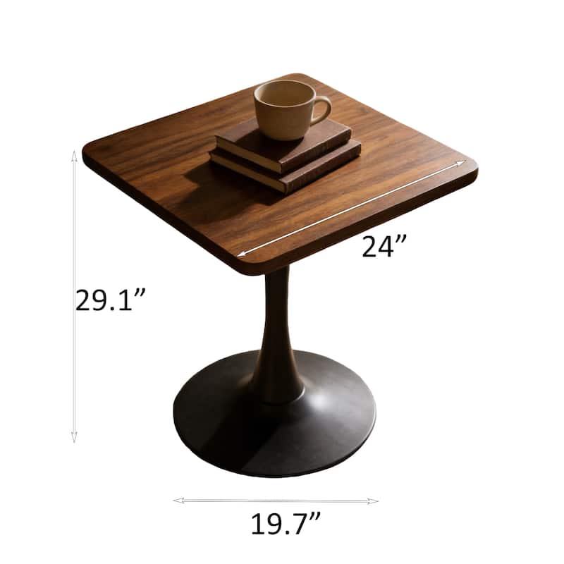Square Dining Table, 23.6" Tulip Table with Thickened Edge Decor Tabletop & Metal Pedestal, Mid Century Modern Bistro Table