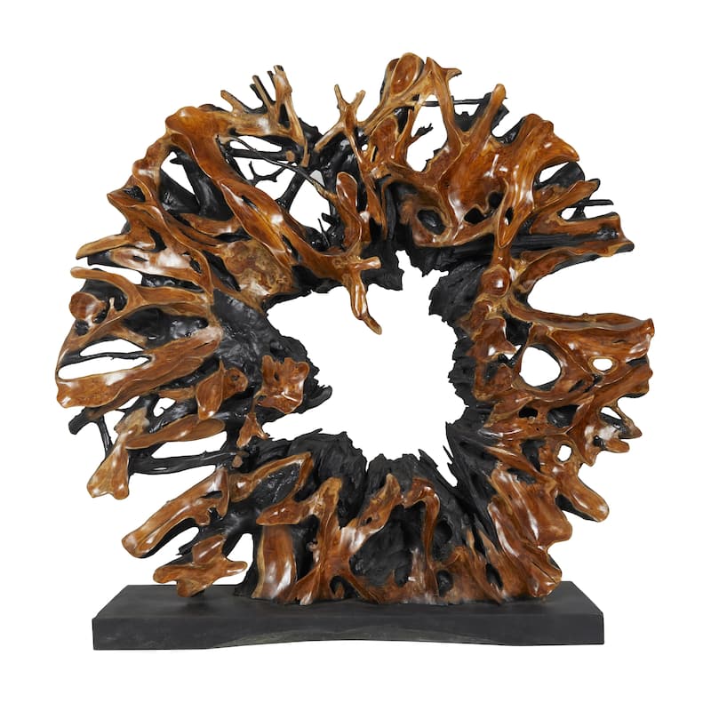 Teak Wood Abstract Handmade Large Oversized Tree Root Floor Decorative Sculpture - Brown or Light Brown - Roche River Decor - Brown