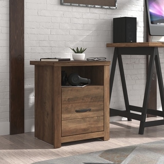 Hilldale Rayborn End Table with USB and Storage, Knotty Oak - 18.5W x 15.5L x 23H