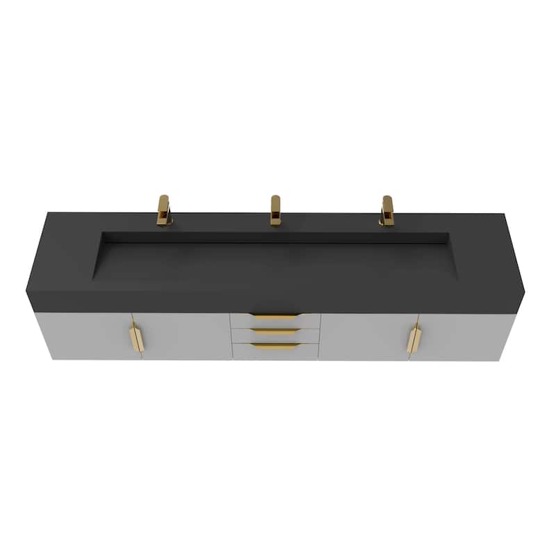 Nile 84-Inch Wall Mounted Bathroom Vanity Set w/ Black Top