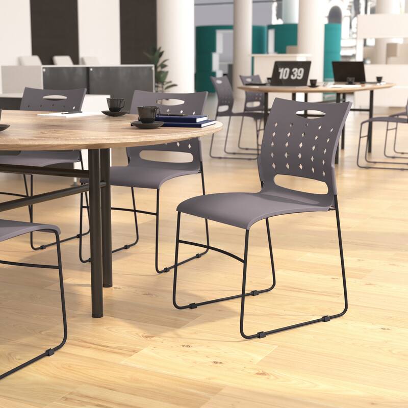 881 lb. Capacity Sled Base Stack Chair with Carry Handle and Air-Vent Back - Gray