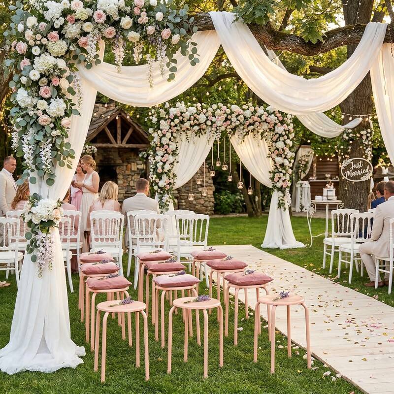 FurnitureR Metal Round Stool Set of 4/6 Stackable Backless Stools for Kitchen Home