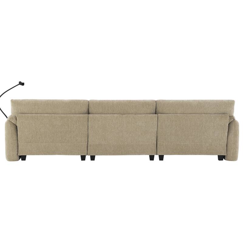 Striped Chenille Modular Sectional Sofa Set with Movable Ottoman, Phone Holder, Dual-Port Charging, 2 Side Storage Pockets