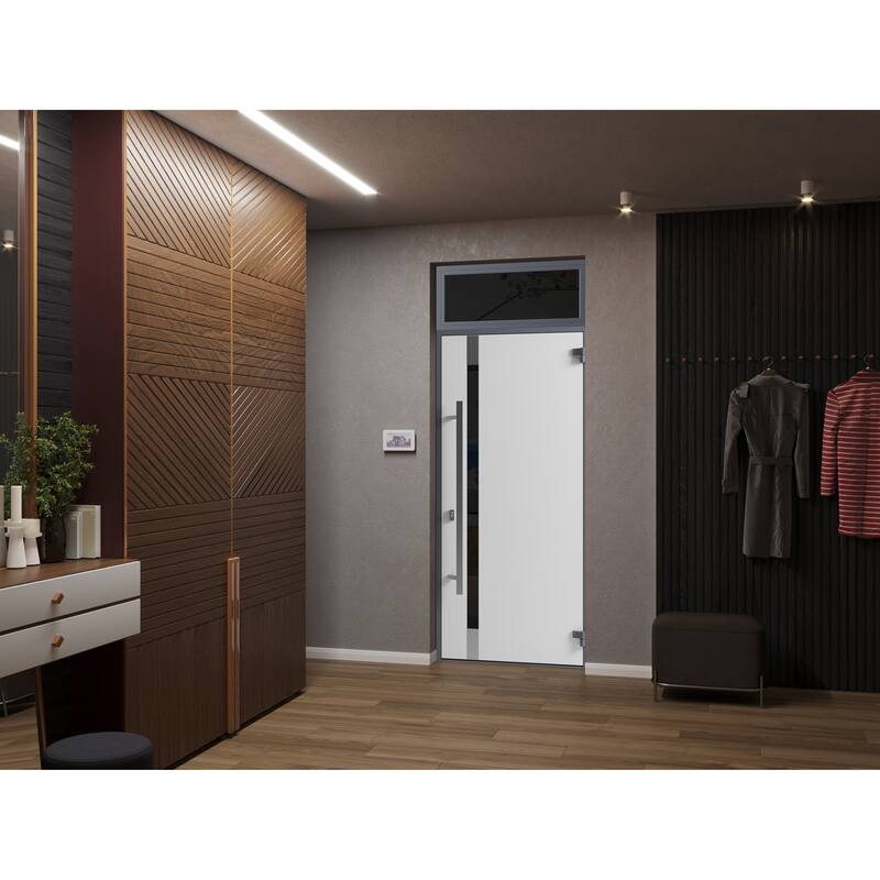 Front Exterior Prehung Steel Door Ronex 1011 Grey Stainless Inserts Entry Metal Painted W36xH80 Left hand Inswing