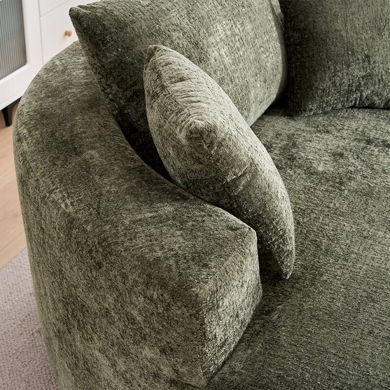 Round Accent Chair with High-Resilience Cushions, Swivel Chenille Barrel Chair, Fluffy Sleeper Lounge Chair