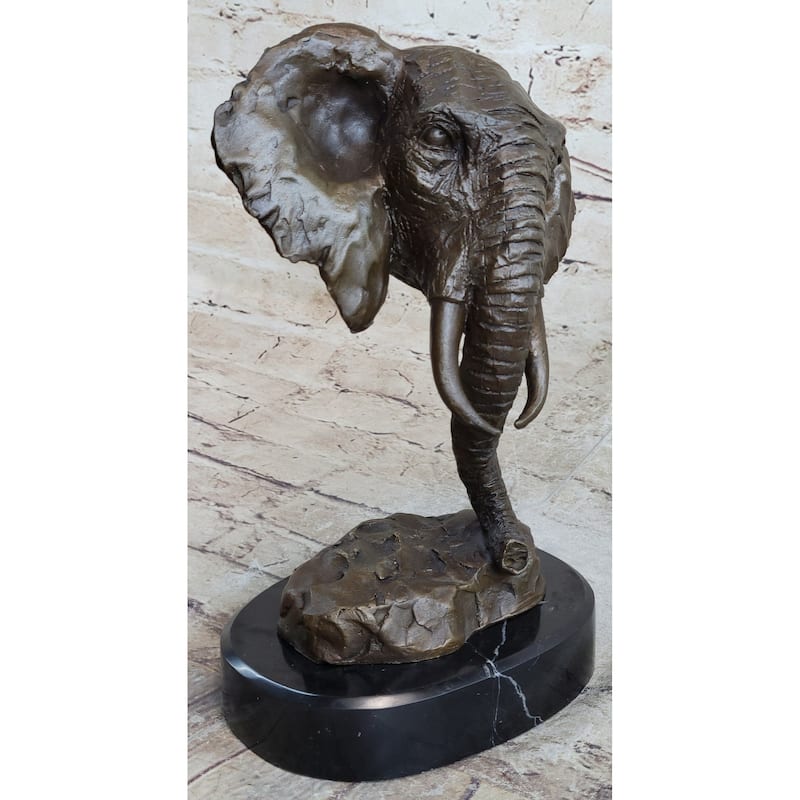 Original Milo Large Imitative Elephant Bust Bronze Sculpture Statue Wildlife Safari Decor