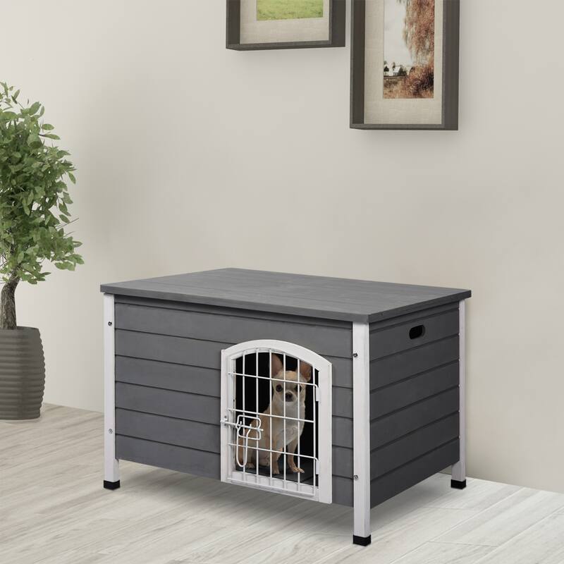 Wooden Decorative Dog Cage Dog Kennel with Lock Small Dog House with Openable Top Removable Bottom Dog Room - Gray
