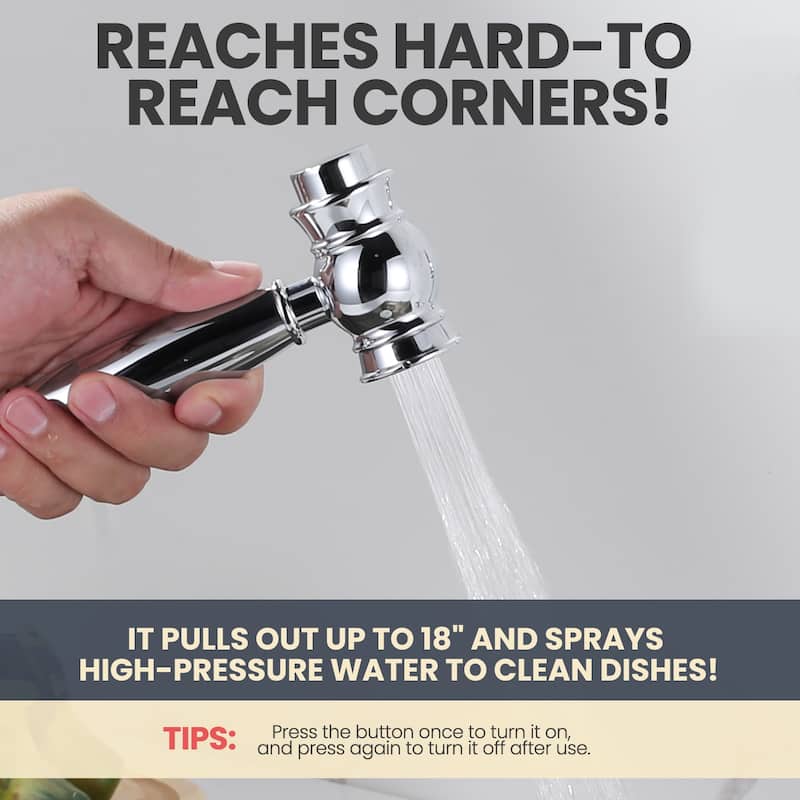 WOWOW Double Handle High Arc Bridge Kitchen Faucet with Side Sprayer