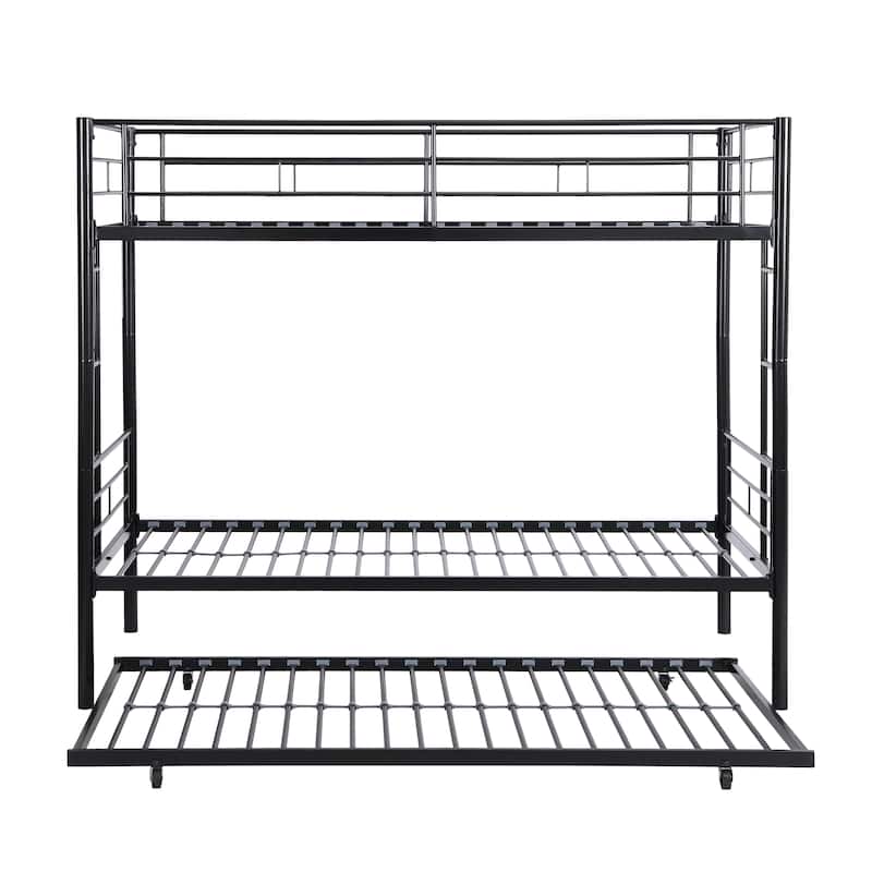 Twin over Twin Metal Bunk Bed with Trundle and Fence