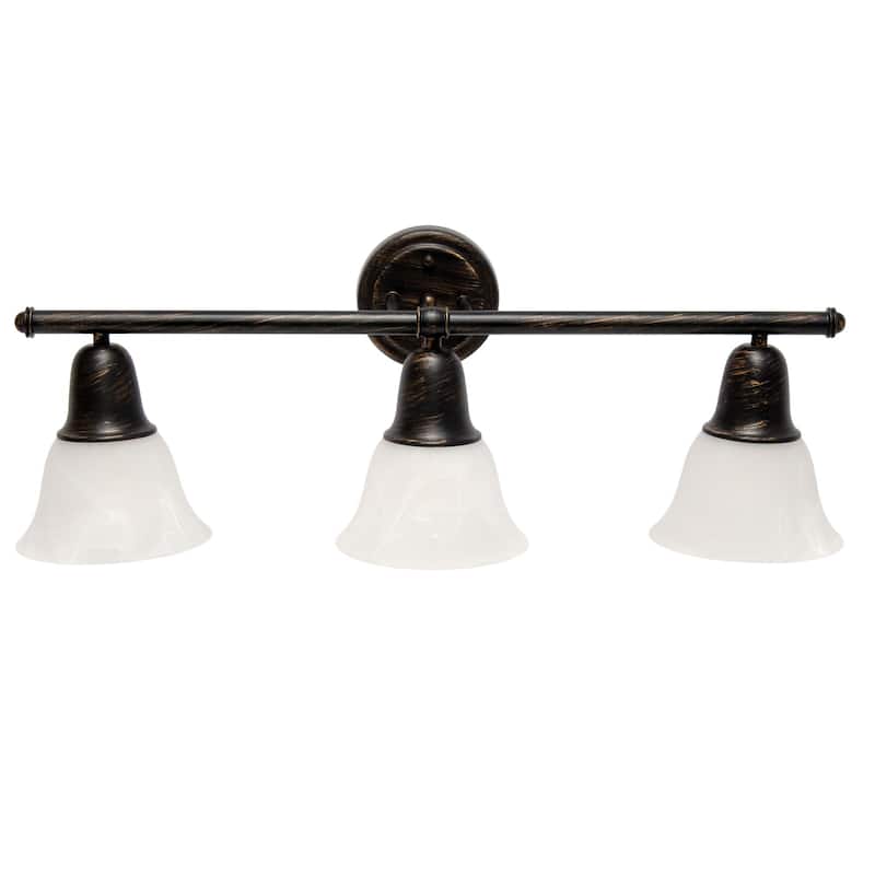Wall Mounted Three Light Vanity Fixture with Alabaster Glass Bell Shade - 26.5" - Oil Rubbed Bronze and White