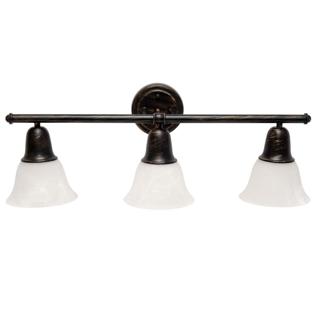 Wall Mounted Three Light Vanity Fixture with Alabaster Glass Bell Shade - 26.5" - Oil Rubbed Bronze and White