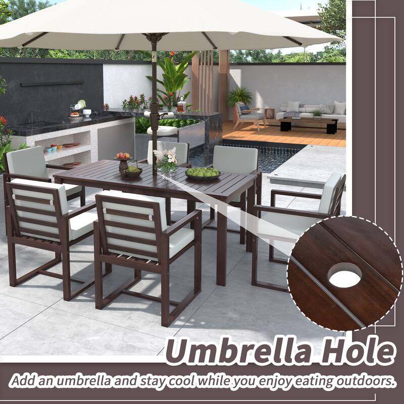 Patio Dining 7 Piece, Outdoor Dining Table and Chair Set with 6 Chairs and Removable Cushions for Patio Garden 7 Pack Brown